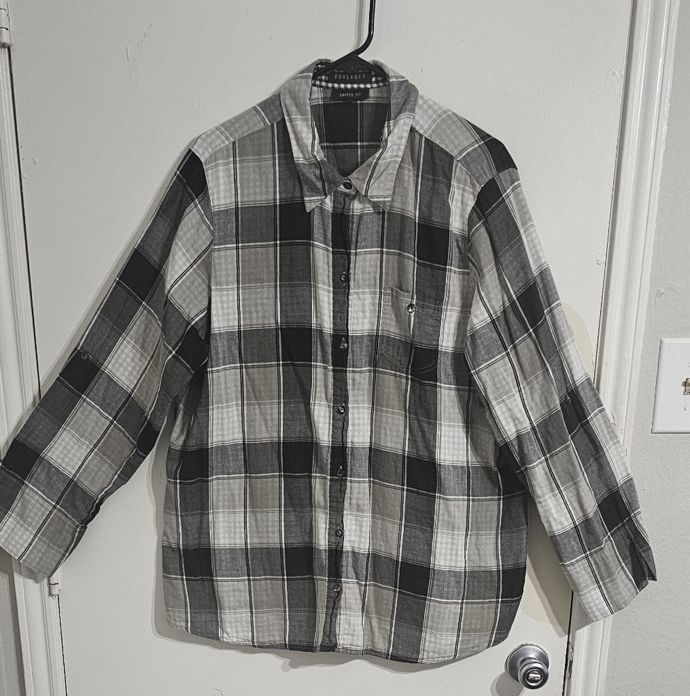 Fox croft Shaped Fit Plaid Button-Down Shirt women's 18W